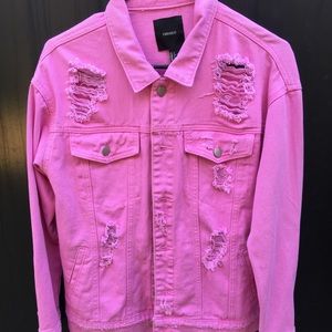 Forever 21 Distressed Pink Denim Jacket